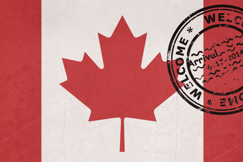 флаг канады с паспортным штампом